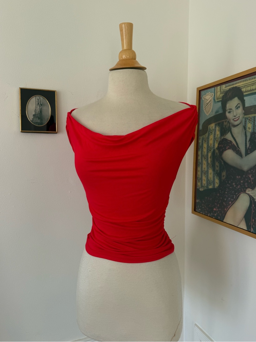 Red Draped Off-Shoulder Women’s Top